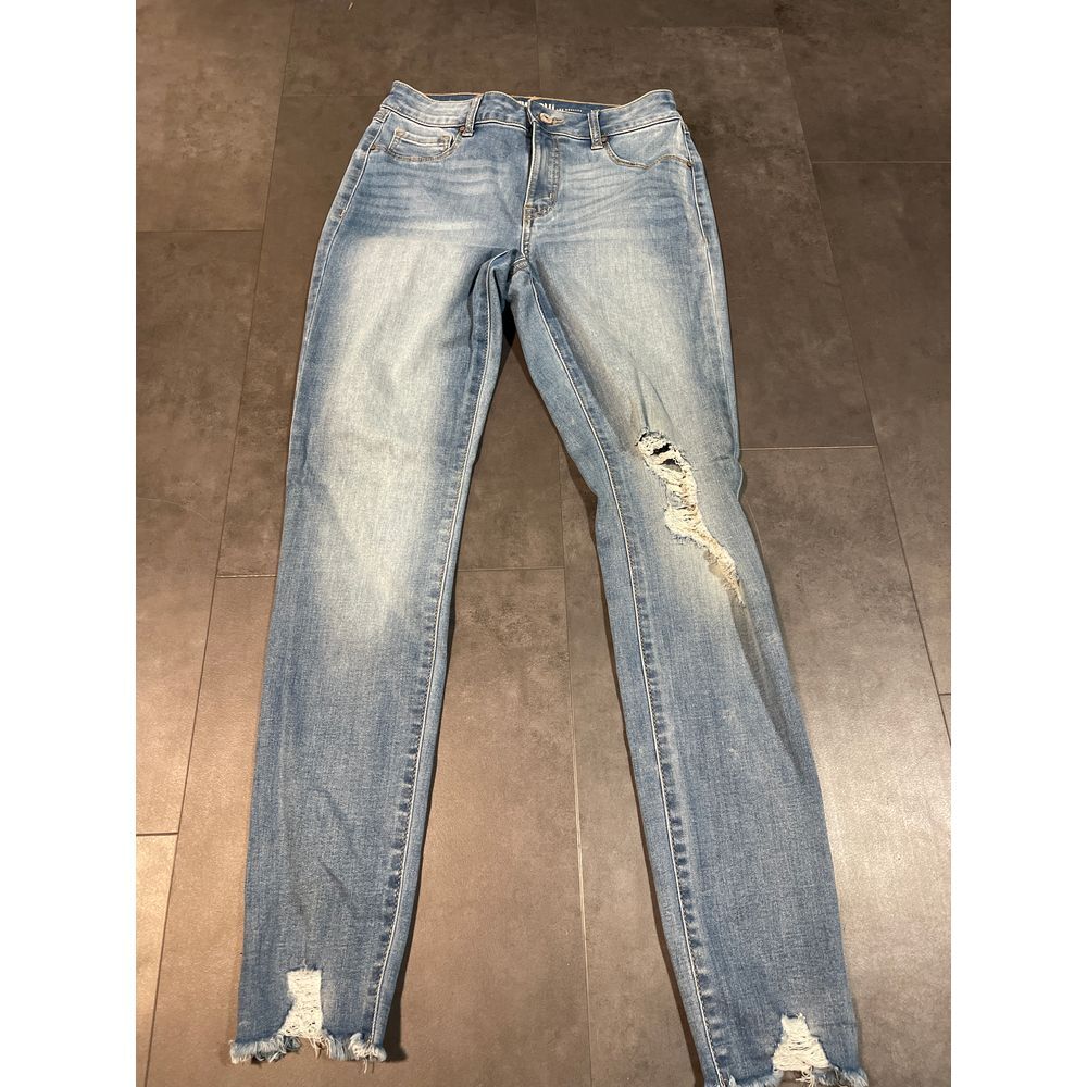 Rewash Distressed Light Wash Denim Jeans Ripped Knee Trendy Streetwear B-390‎